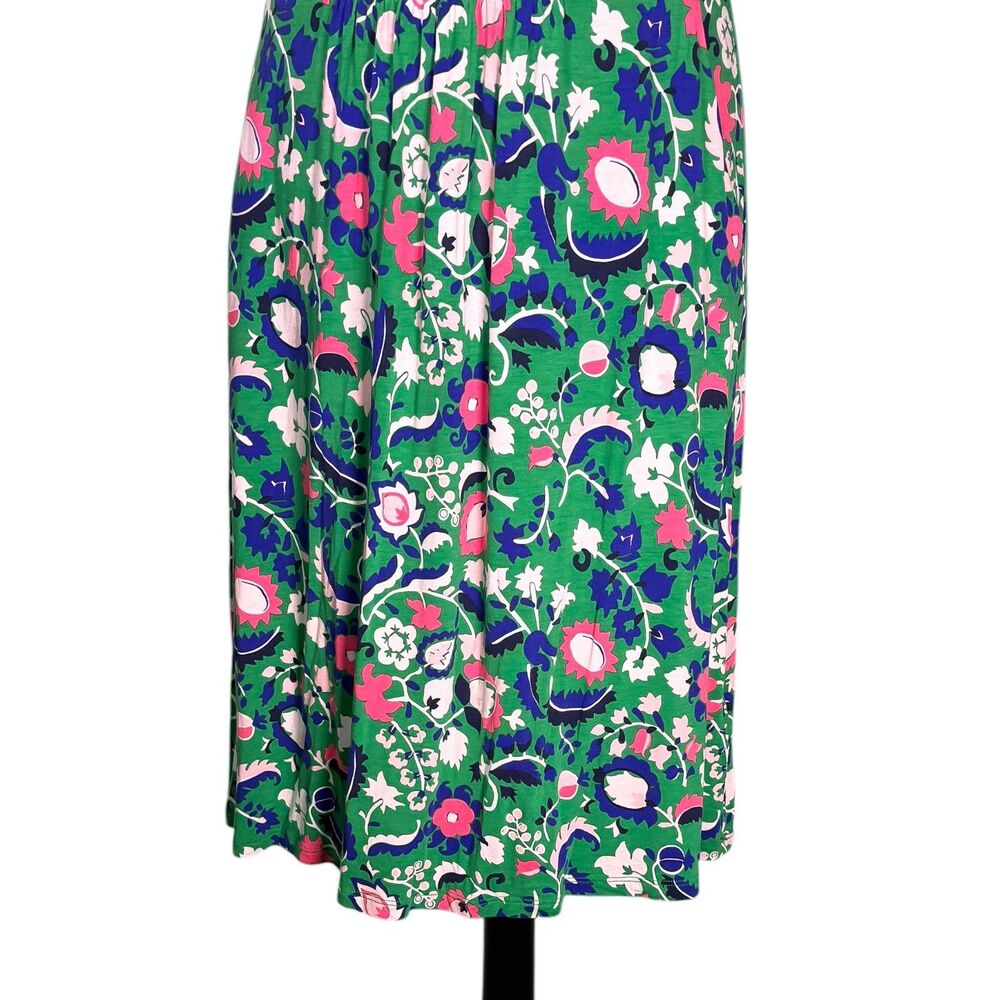 Boden Womens 8 Floral Midi Dress Green Pink Blue Stretch Short Sleeve Boho - Picture 7 of 11